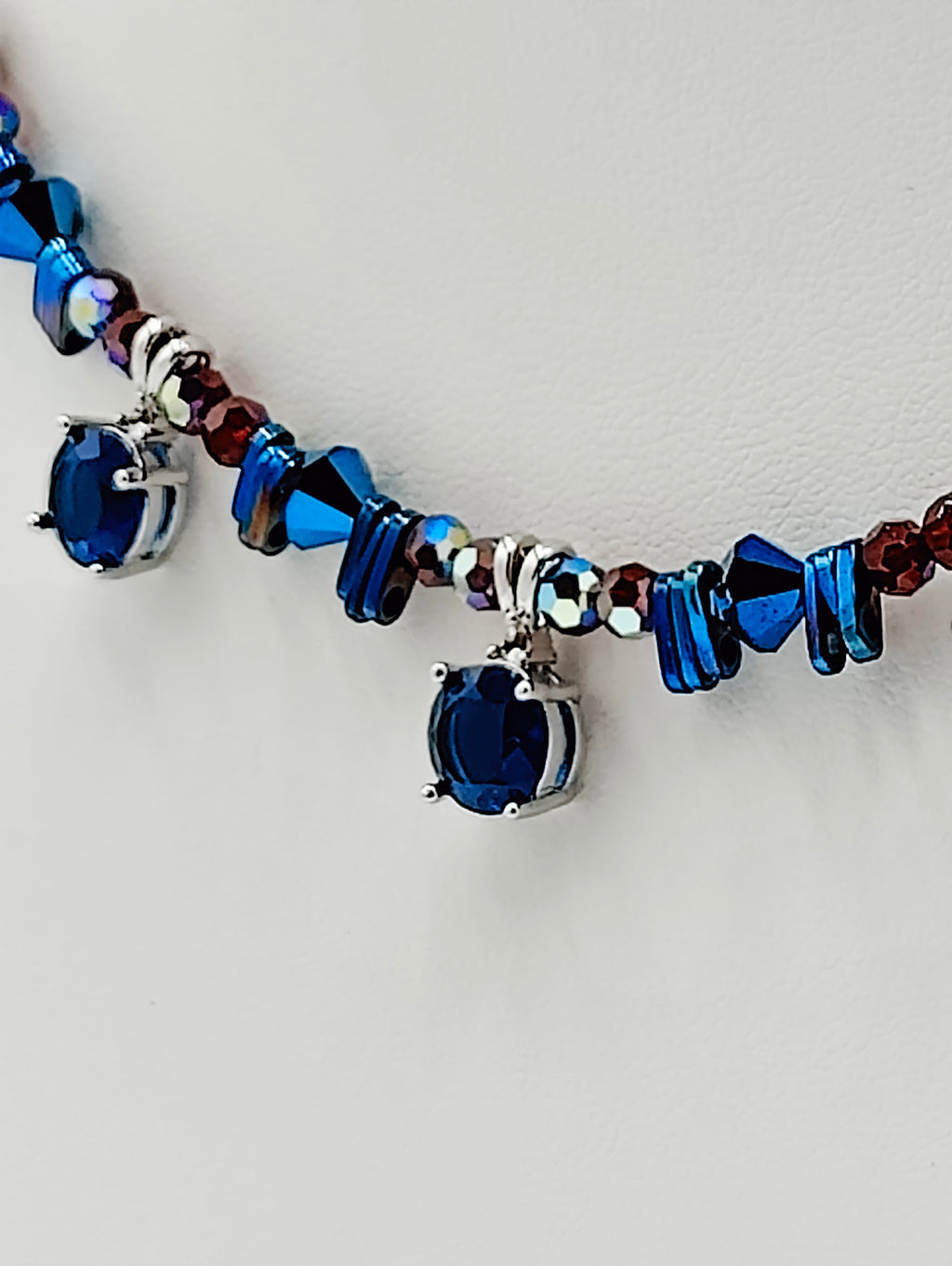 Sapphire Blue and Ruby Crystals Necklace