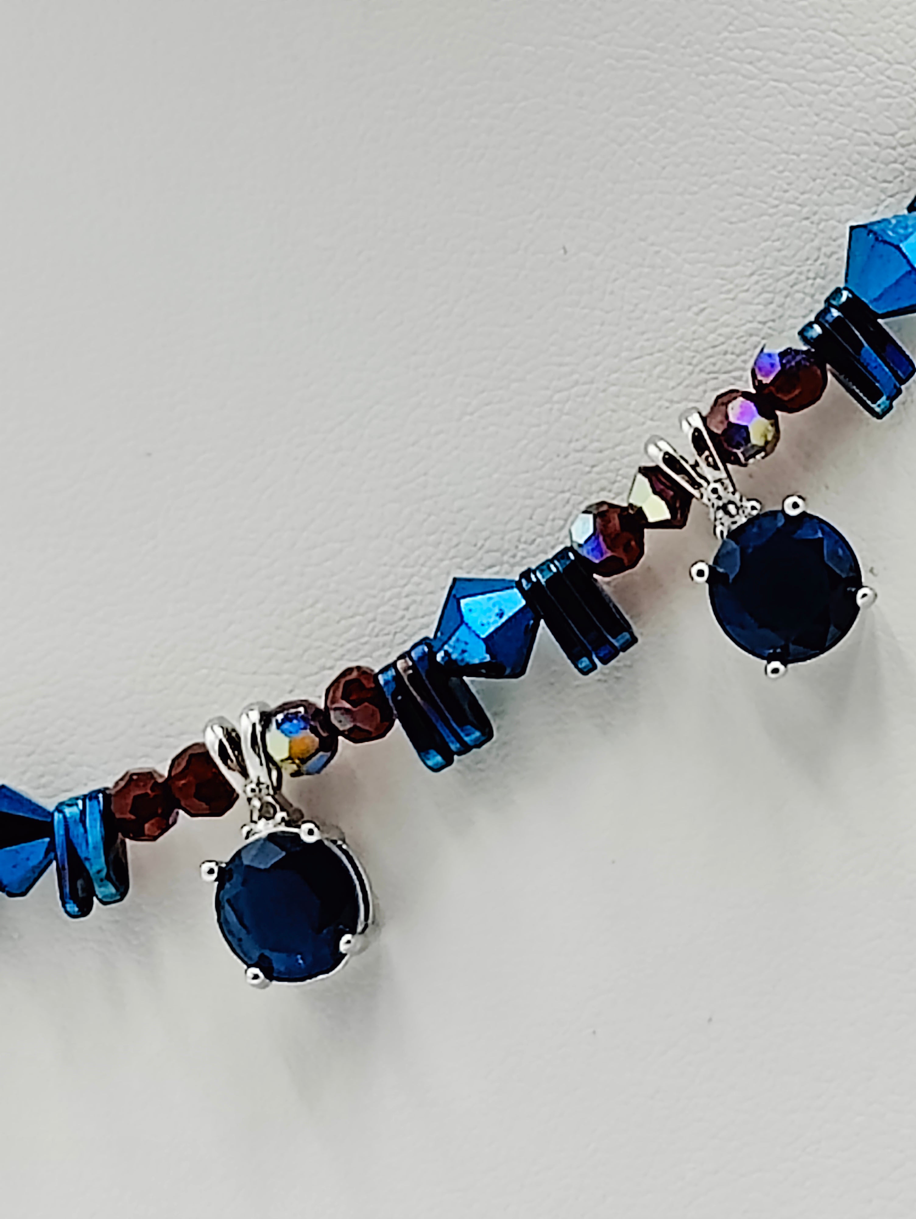Sapphire Blue and Ruby Crystals Necklace