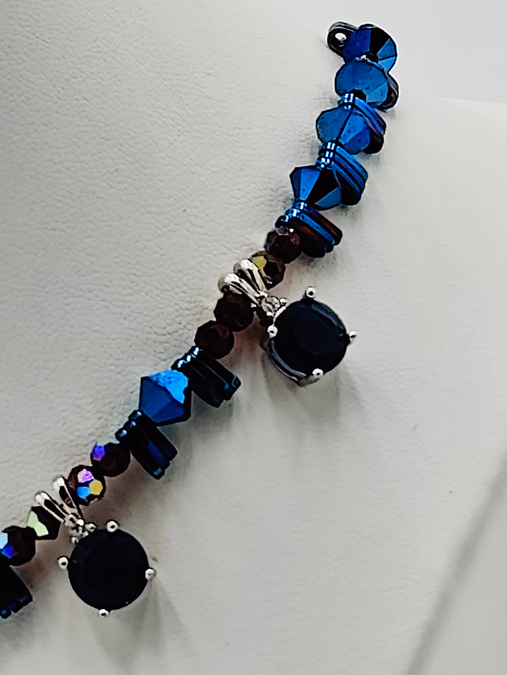 Sapphire Blue and Ruby Crystals Necklace