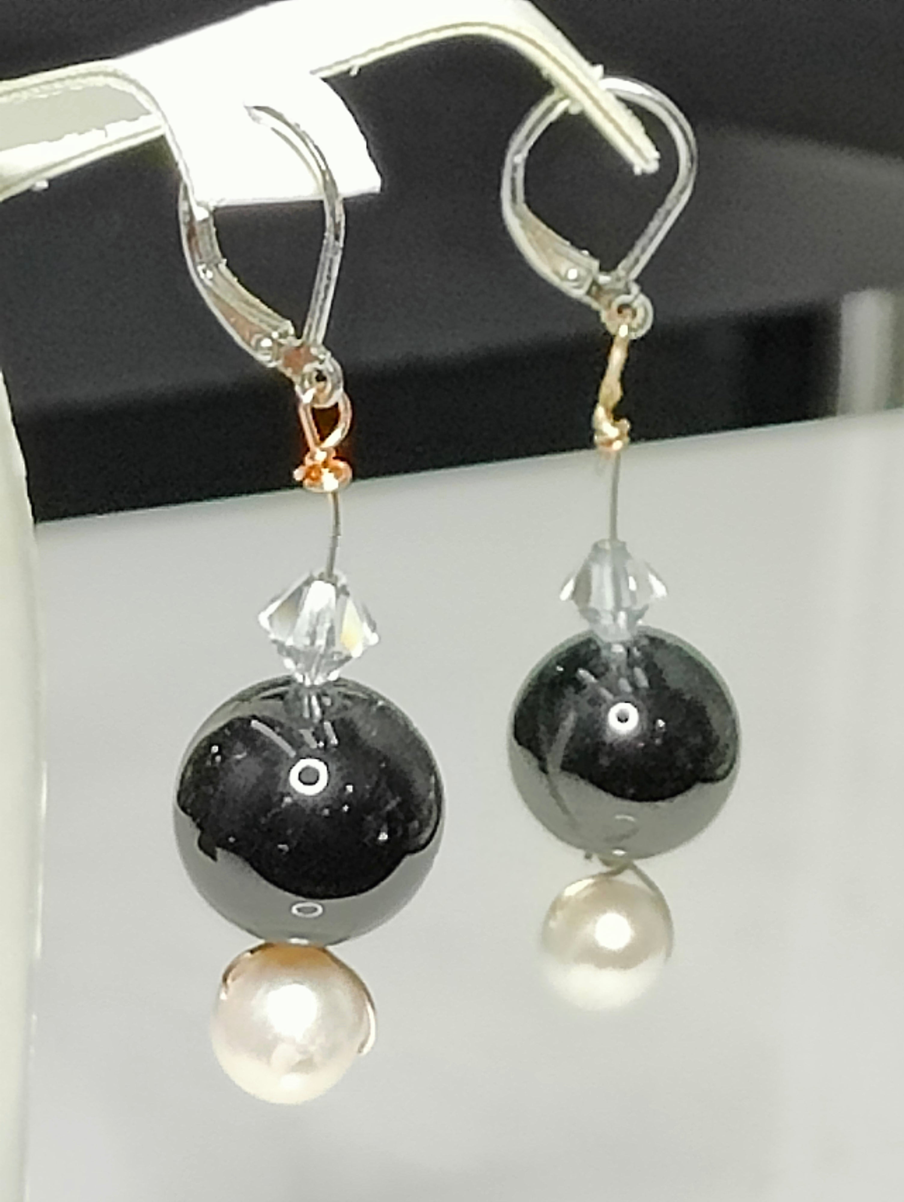 Onyx and Pearl Drops Earrings