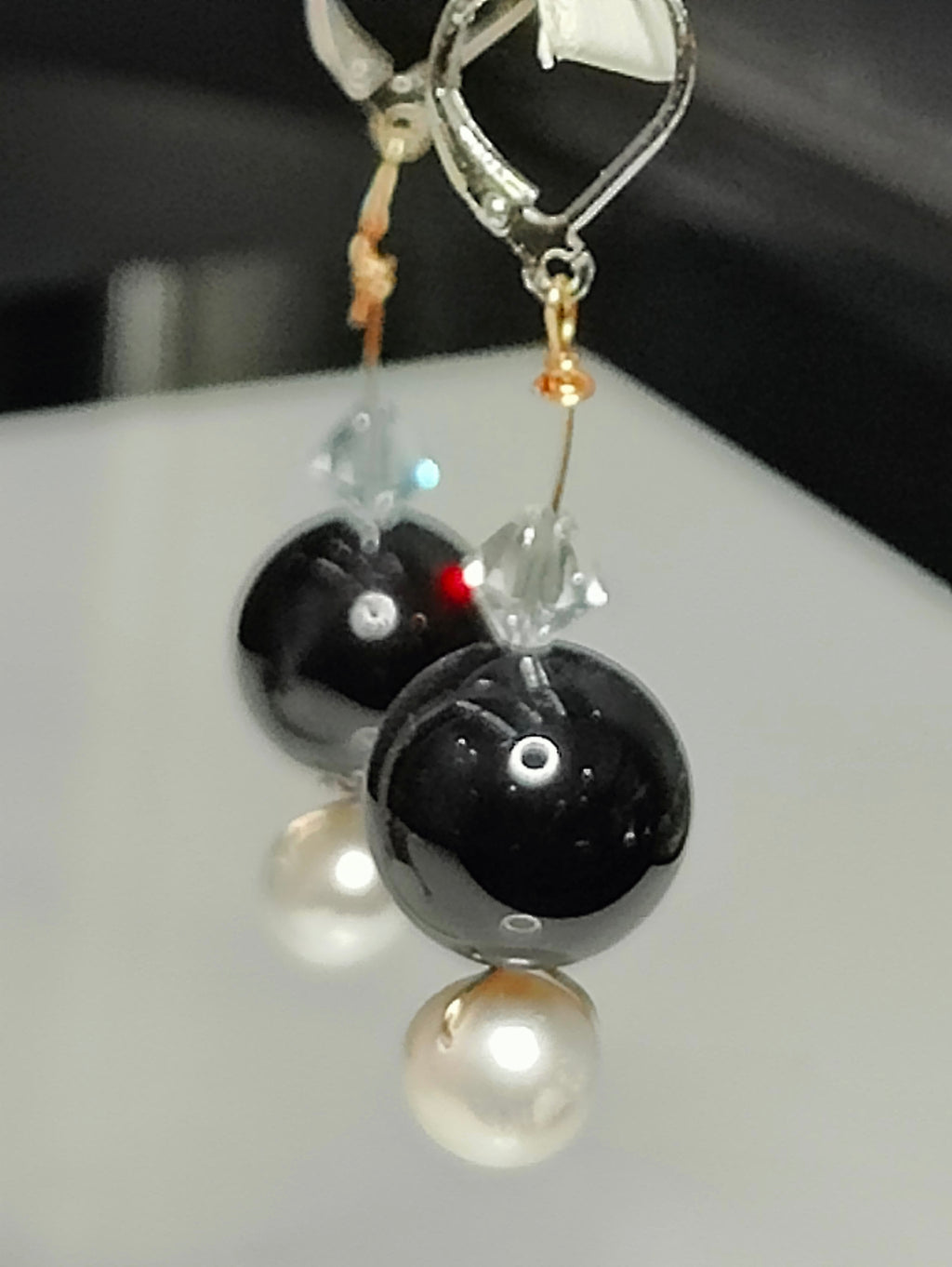 Onyx and Pearl Drops Earrings