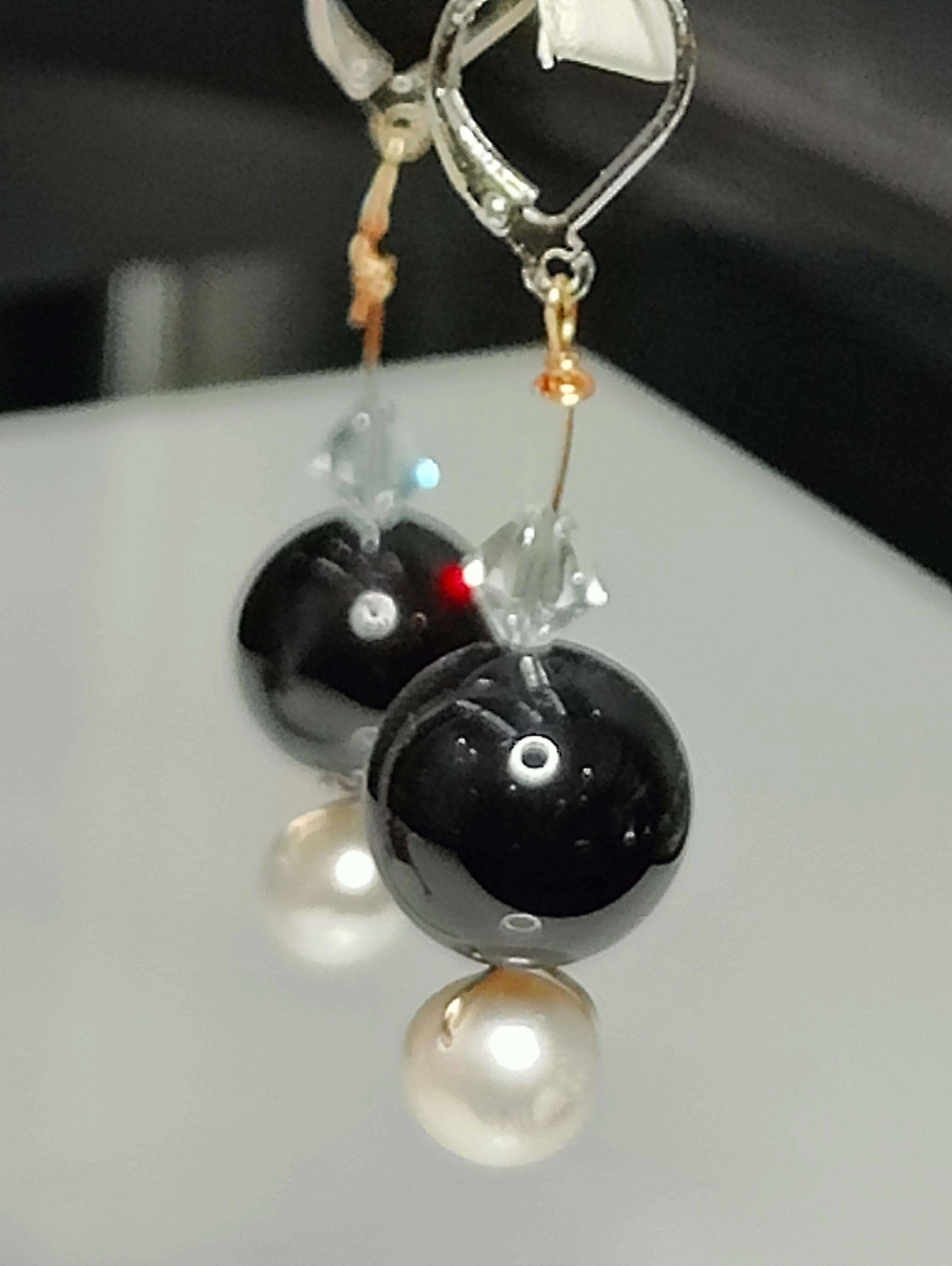 Onyx and Pearl Drops Earrings