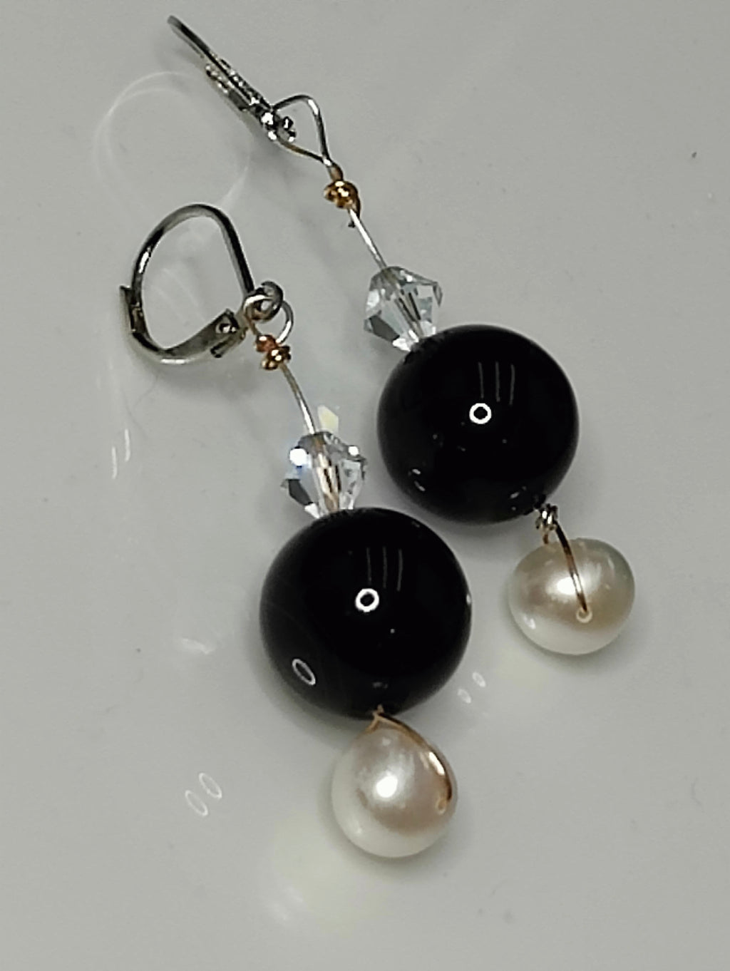 Onyx and Pearl Drops Earrings