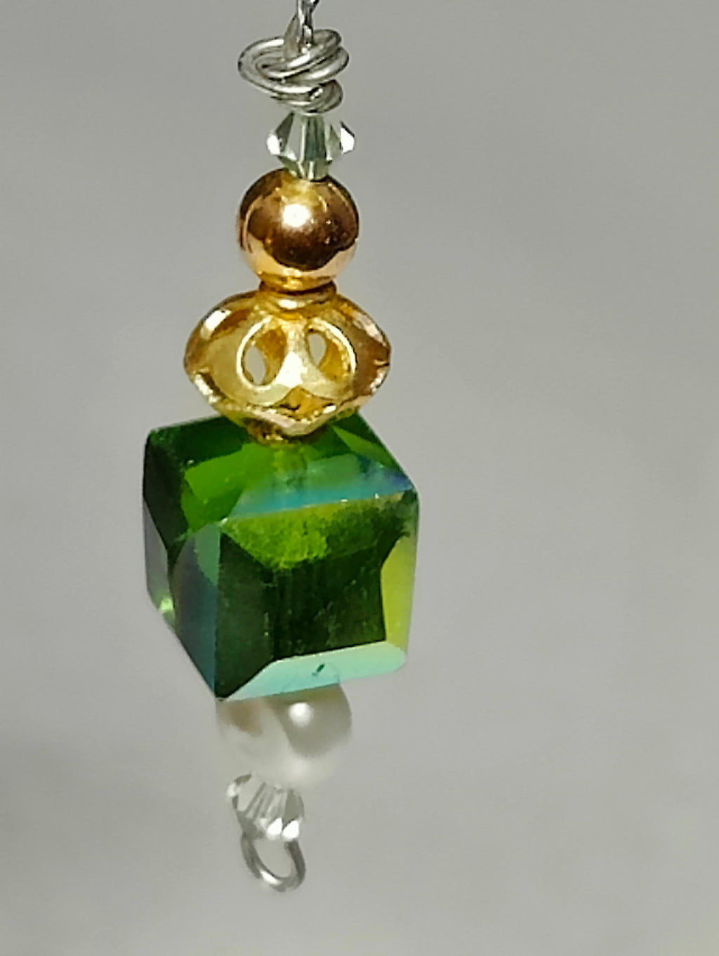 Green Crystal and Pearls Earrings