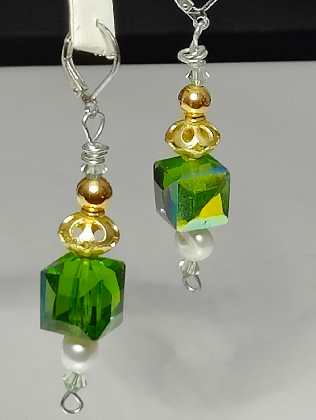 Green Crystal and Pearls Earrings
