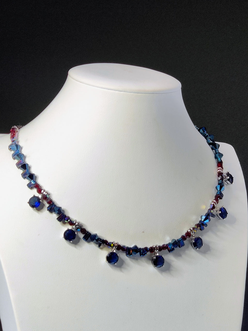 Sapphire Blue and Ruby Crystals Necklace