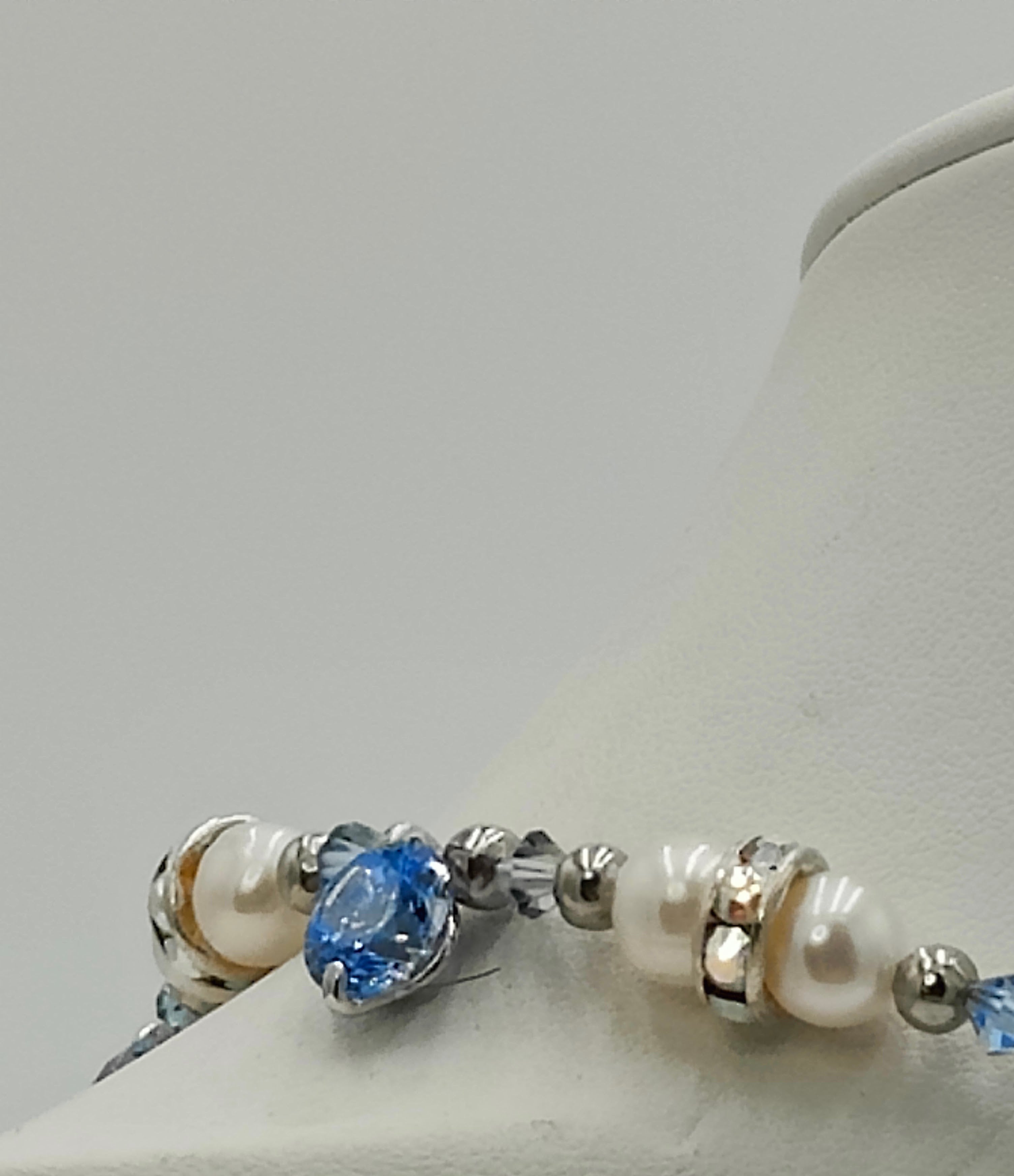 Aqua Crystals and Pearls Choker